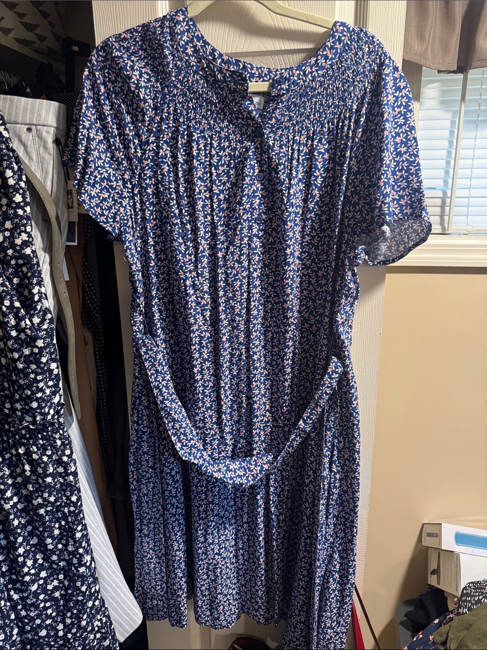 croft & barrow Blue Floral Midi Dress with Tie Belt-Size L brand new with tags